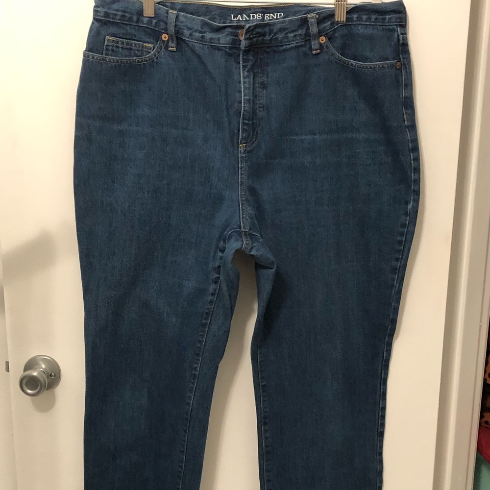 28. Lands End, Dark Wash, Denim, Straight Leg